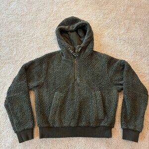Lululemon Dark Green Pull Over 1/4 Zip-Up Fuzzy Sherpa Hoodie Jacket